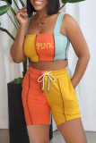 Orange Fashion Casual Print Patchwork Square Collar Sleeveless Two Pieces