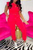 Red Casual Solid Patchwork O Neck Sleeveless Two Pieces