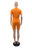 Orange Casual Solid Basic O Neck Short Sleeve Two Pieces