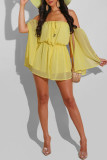 Yellow Fashion Casual Solid Backless Off the Shoulder Regular Romper