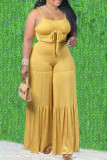 Pink Sexy Casual Solid Bandage Hollowed Out Fold Spaghetti Strap Sleeveless Two Pieces
