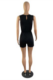 Red Fashion Casual Solid Basic O Neck Regular Romper