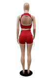 Red Sexy Casual Solid Hollowed Out V Neck Sleeveless Two Pieces