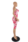 Red Sexy Print Patchwork Spaghetti Strap Skinny Rompers