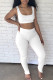 White Casual Sportswear Solid Vests Pants U Neck Sleeveless Two Pieces