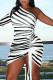 Black White Fashion Sexy Striped Print Backless Oblique Collar Long Sleeve Dresses