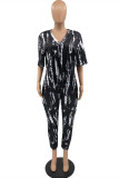 Red Fashion Casual Print Basic V Neck Regular Jumpsuits