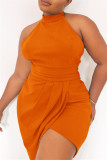 Black Fashion Sexy Solid Backless Half A Turtleneck Sleeveless Dress