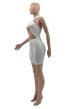 Blue Fashion Sexy Solid Hollowed Out Backless Halter Skinny Romper