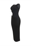 Black Fashion Sexy Solid Hollowed Out O Neck Sleeveless Dress