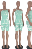 Pink Sexy Patchwork Tie-dye Spaghetti Strap Skinny Rompers