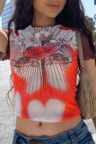 Red Fashion Casual Print Basic O Neck T-Shirts
