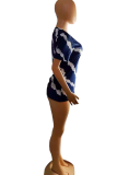 Light Blue Casual Print Patchwork O Neck Mid Waist T-Shirts
