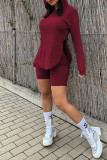 Grey Fashion Casual Solid Slit Hooded Collar Long Sleeve Two Pieces