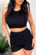 Black Casual Sportswear Solid Vests O Neck Sleeveless Two Pieces