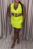 Deep Blue Sexy Casual Solid Bandage V Neck Sleeveless Two Pieces