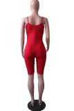 Red Sportswear Solid Mesh Spaghetti Strap Skinny Jumpsuits