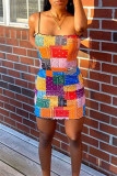 Multicolor Fashion Sexy Print Backless Spaghetti Strap Sleeveless Dress