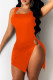 Orange Fashion Sexy Solid Slit U Neck Vest Dress