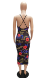 Red Sexy Print Patchwork Spaghetti Strap Pencil Skirt Dresses