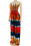 Red Sexy Patchwork Tie-dye Strapless Loose Jumpsuits
