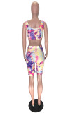 Yellow Fashion Sexy Print Tie Dye Ripped U Neck Sleeveless Two Pieces