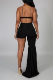 Rose Red Fashion Sexy Solid Hollowed Out Backless Spaghetti Strap Irregular Regular Jumpsuits
