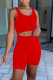 Red Casual Solid Split Joint U Neck Sleeveless Two Pieces