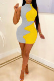 Grey Fashion Casual Patchwork Basic O Neck Sleeveless Dress