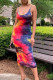 Red Sexy Print Tie Dye Patchwork Spaghetti Strap Pencil Skirt Dresses
