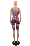 Red Fashion Sexy Print Backless Spaghetti Strap Skinny Romper