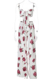 White British Style Print Patchwork Knotted Strapless Sleeveless Two Pieces