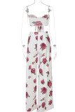 White British Style Print Patchwork Knotted Strapless Sleeveless Two Pieces
