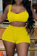 Yellow Sexy Casual Solid Backless Square Collar Sleeveless Two Pieces
