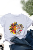 White Brown Casual Print Split Joint O Neck T-Shirts