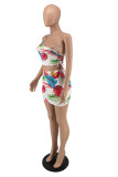 White Fashion Sexy Print Backless One Shoulder Sleeveless Two Pieces