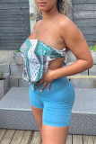 Cyan Fashion Sexy Print Backless Strapless Tops