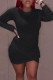 Black Casual Solid Patchwork Asymmetrical O Neck Pencil Skirt Dresses