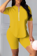 Yellow Casual Solid Patchwork Zipper Collar Short Sleeve Two Pieces