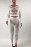 White Casual Print Patchwork O Neck Long Sleeve Two Pieces