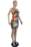 Red Sexy Print Patchwork Spaghetti Strap Pencil Skirt Dresses