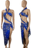 Red Sexy Print Hollowed Out Patchwork Swimwears