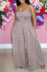 Apricot Fashion Sexy Dot Print Backless Spaghetti Strap Regular Jumpsuits