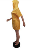 Yellow Fashion Casual Solid Basic Hooded Collar Short Sleeve Dress