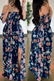 Multicolor Sexy Casual Print Backless Slit Off the Shoulder Long Dress