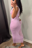 Purple Sexy Solid Mesh Spaghetti Strap Pencil Skirt Dresses