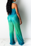 Blue Sexy Gradual Change Patchwork Strapless Sleeveless Two Pieces