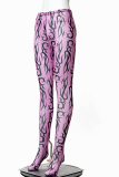 Pink Sexy Print Patchwork Skinny Mid Waist Pencil Full Print Bottoms