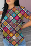 Colour Casual Print O Neck T-Shirts