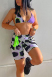 Multi-color Sexy Print Patchwork Frenulum Backless Halter Sleeveless Two Pieces